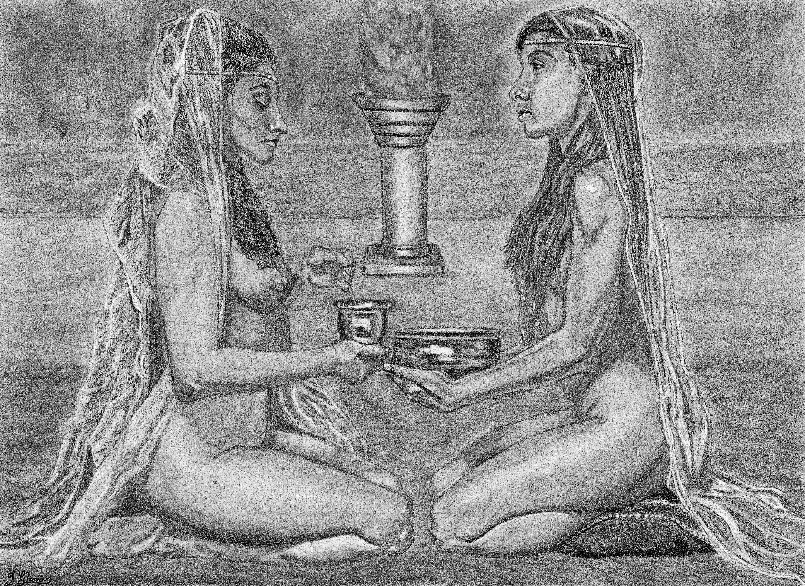 art illustration nude female figures worship religion drawing fantasy art
