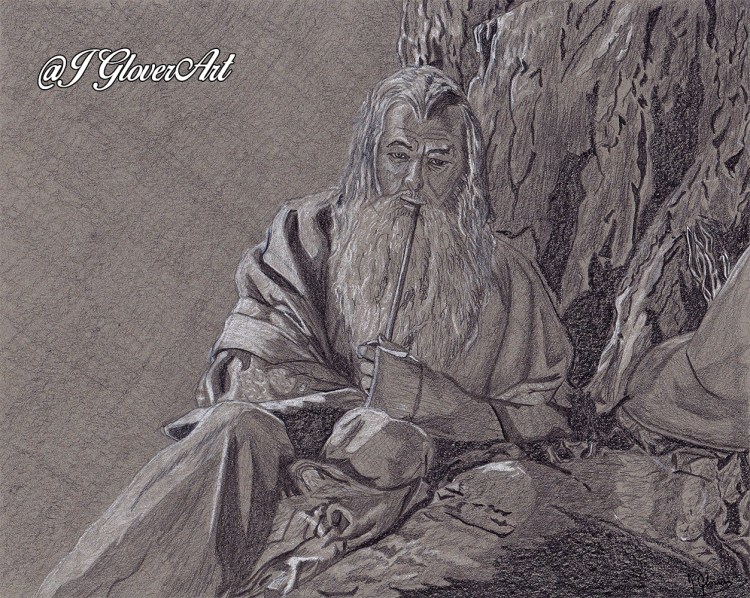 Gandalf the grey pilgrim wanderer wizard mage magi fantasy art drawing portrait lotr lord of the rings hobbit j glover art illustration fantasy