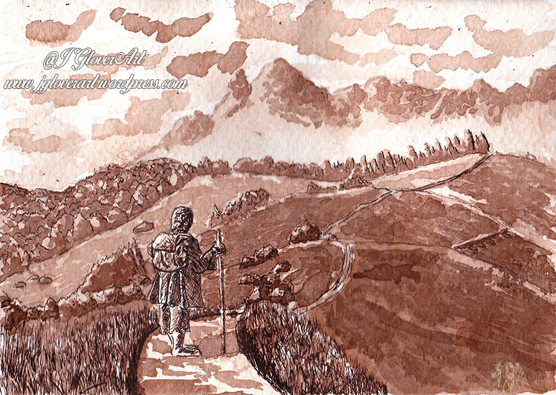 the road goes ever on ink drawing josh glover lotr art illustration bilbo john howe alan lee