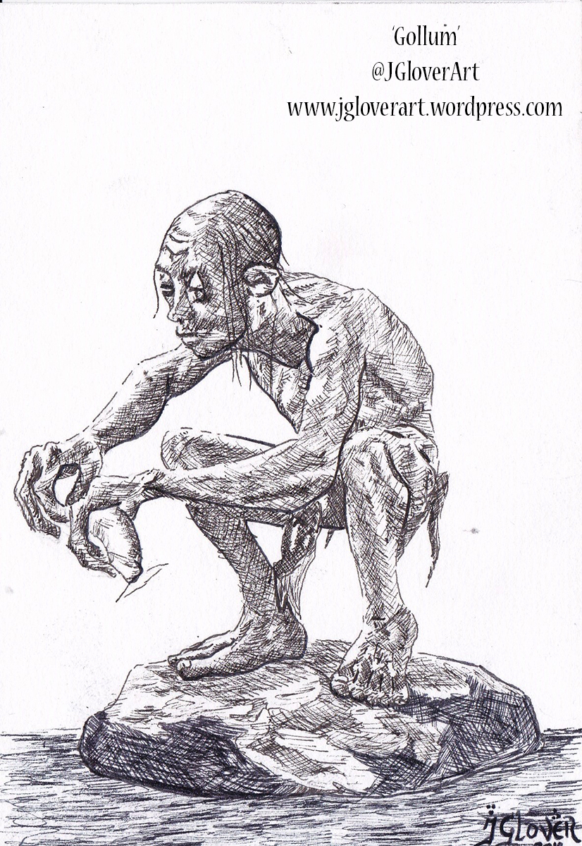 Gollum smeagol jrr tolkien lord of the rings tv series amazon drawing ink illustration concept design andy serkis