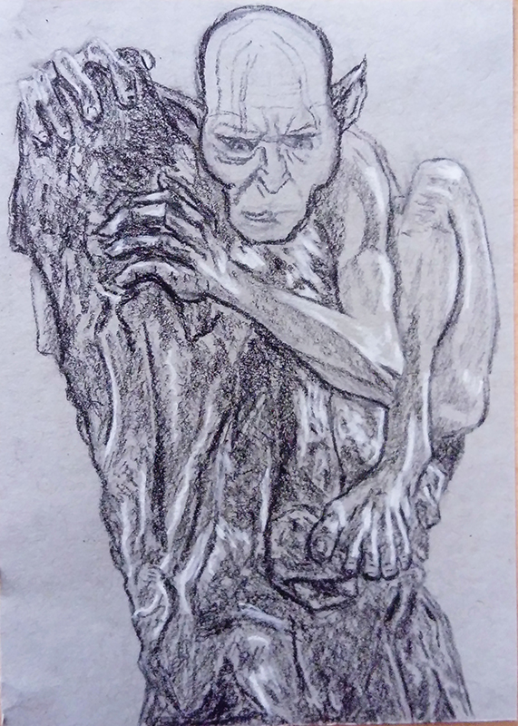 gollum smeagol charcoal sketch drawing oil painting lotr lord of the rings tv series amazon jrr tolkien