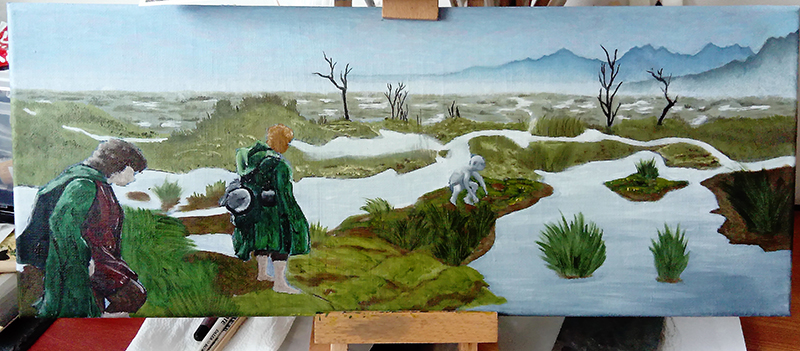 Passage of the marshes dead marshes frodo sam gollum lotr jrr tolkien lord of the rings tv series middle earth art oil painting illustration fantasy art