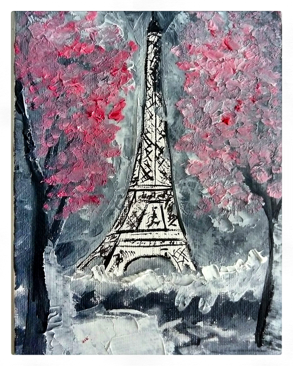Eiffel Tower Paris impressionist modern contemporary art sketch oil paint interior design wall art concept essex