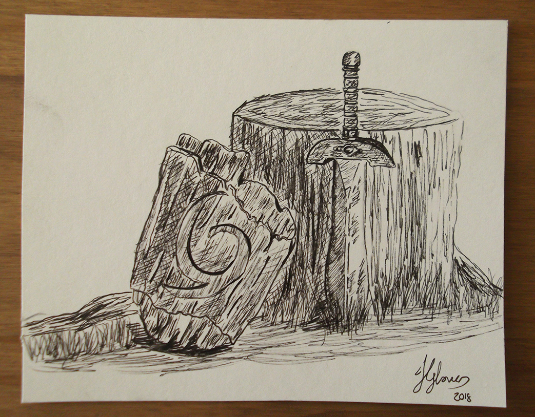 Kokiri Sword Deku Shield linktober inktober ink drawing illustration legend of zelda ocarina of time art fantasy jglover