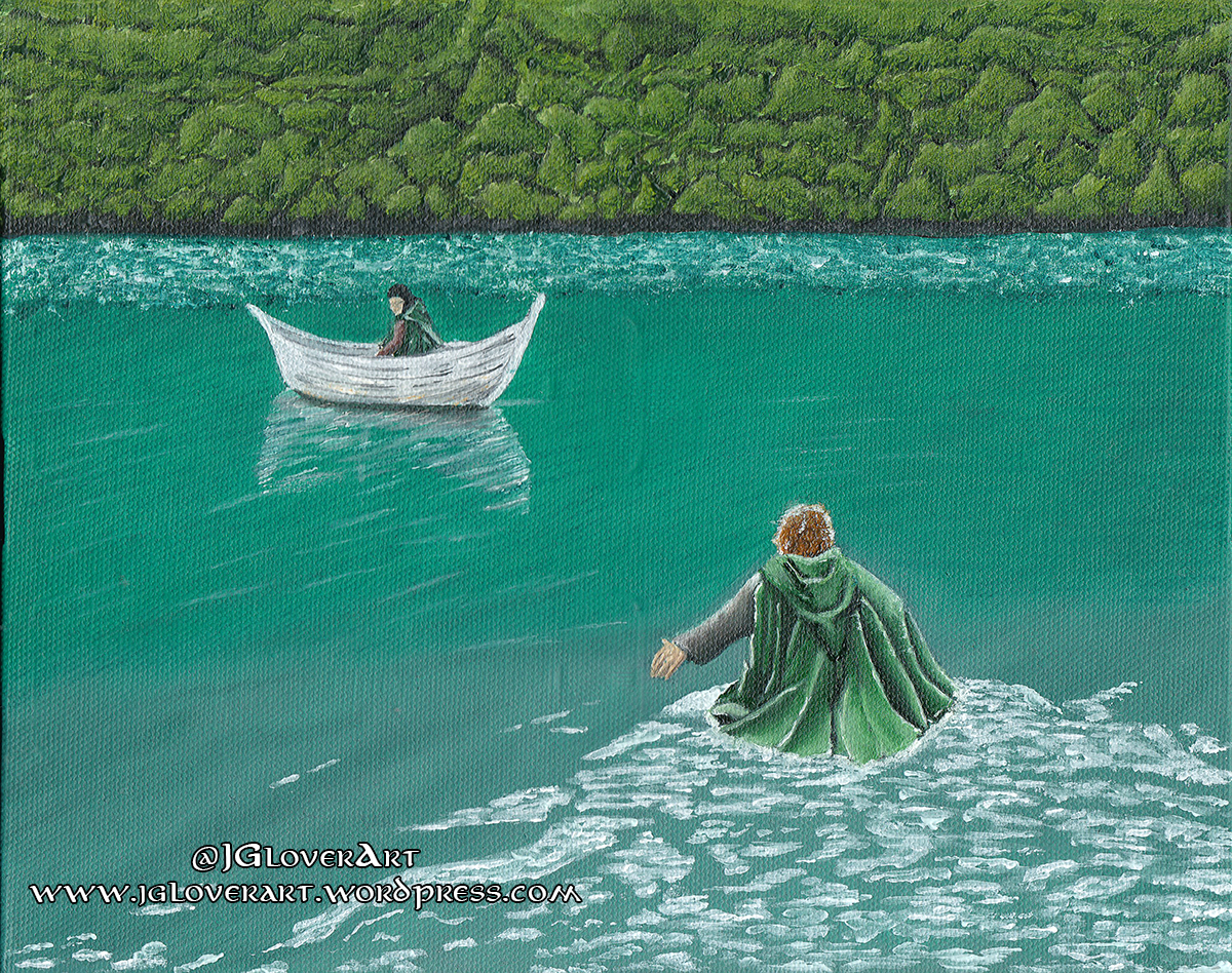 Frodo Baggins and Samwise Gamgee lord of the rings lotr on prime tolkien movie tv series fantasy art illustration oil painting middle earth