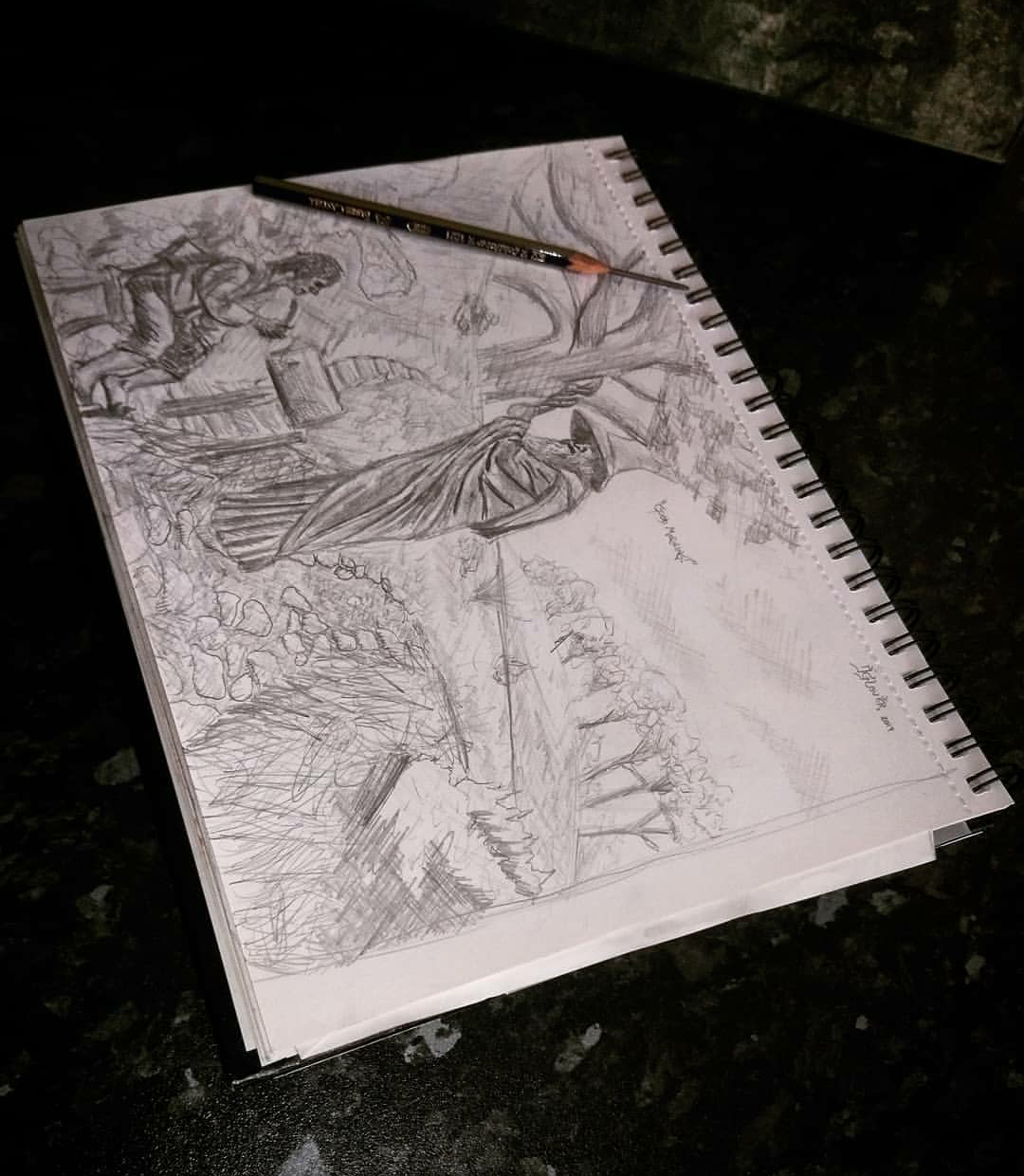 good morning - middle earth lotr sketch book drawing gandalf bilbo hobbit lord of the rings tolkien