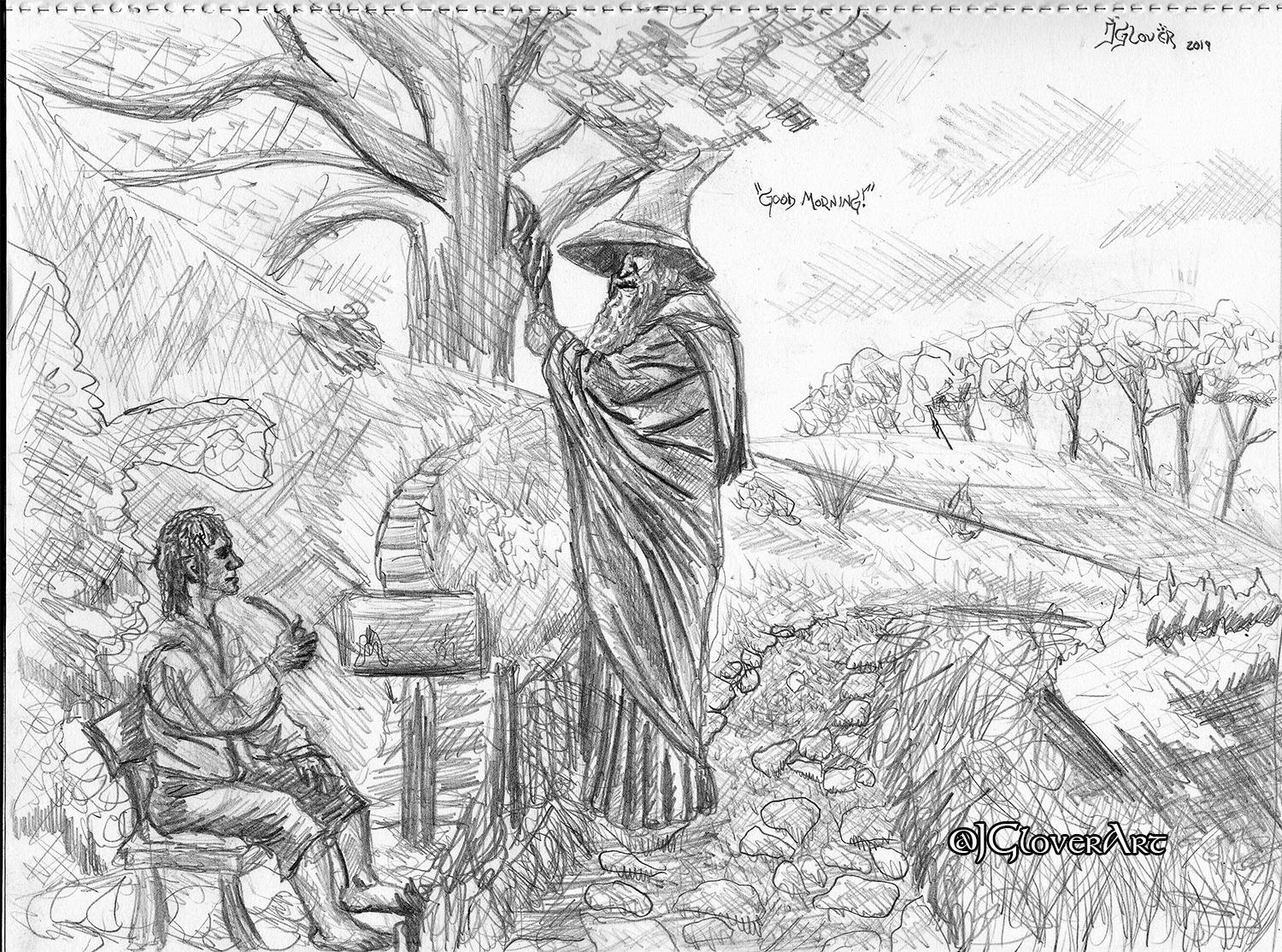 gandalf wizard ,mithrandir bilbo baggins hobbit lotr lord of the rings tolkien peter jackson amazon prime middle earth hobbiton shire drawing illustration sketch art