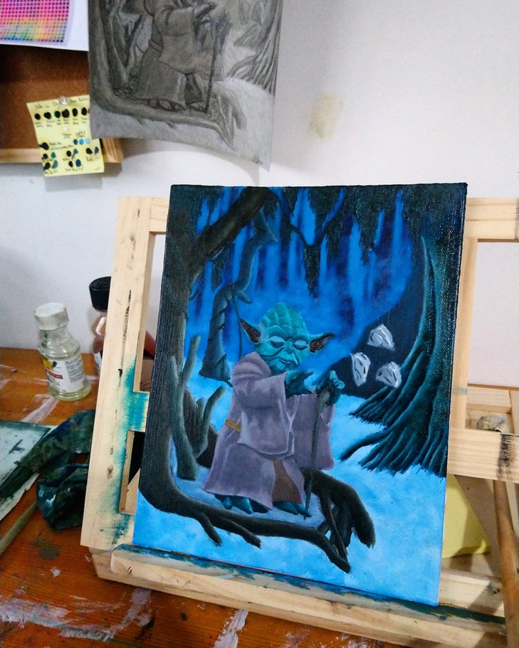 Jedi Master Yoda on Dagobah - Oil Painting - star wars - art artwork illustration wip behind the scenes studio photo