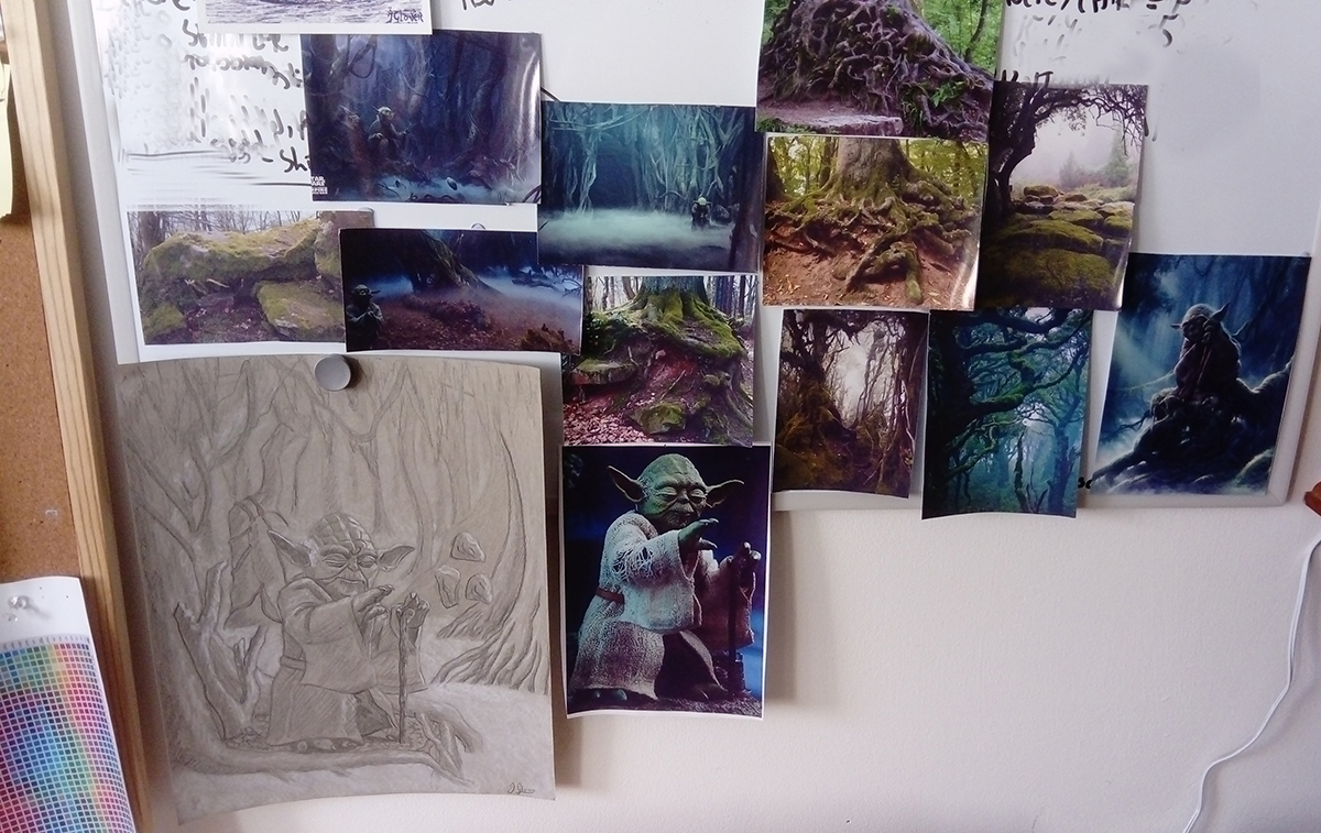 star wars celebration yoda jedi master dagobah forest landscape reference art illustration