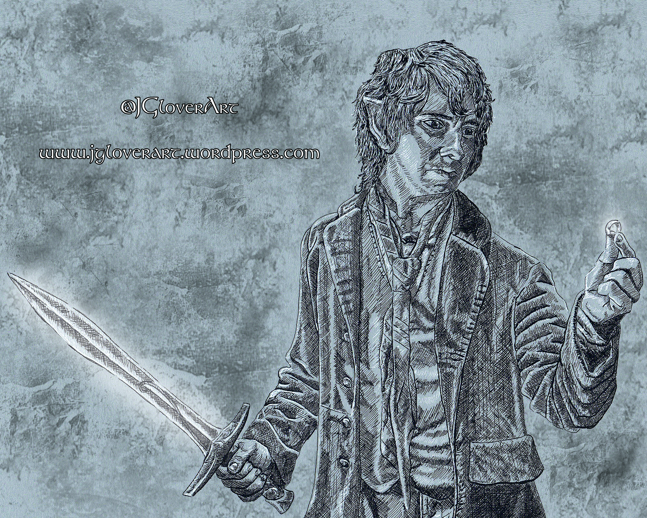 Bilbo Baggins - The Finding of the One Ring - JRR Tolkien Lord of the Rings Hobbit Illustration Ink Drawing Art Fantasy JGlover digital