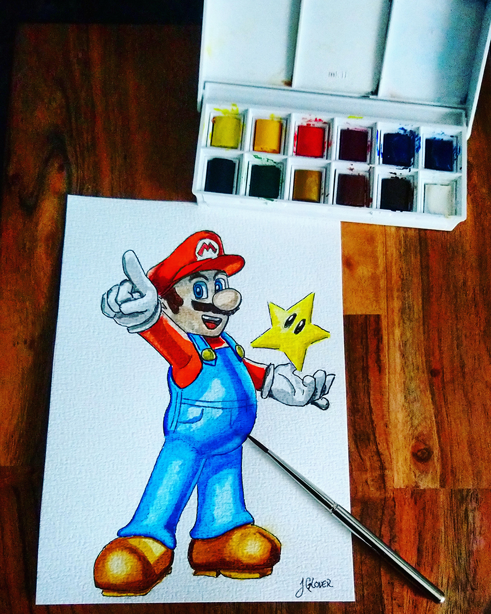super mario watercolour watercolor painting sketch
