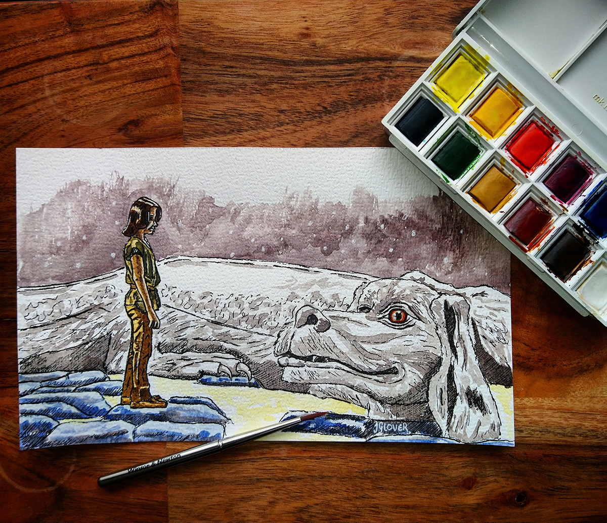 Atreyu & Falcor - The Neverending Story - Watercolour Sketch - Fantasy Art Illustration WIP winsor and newton cotman watercolor