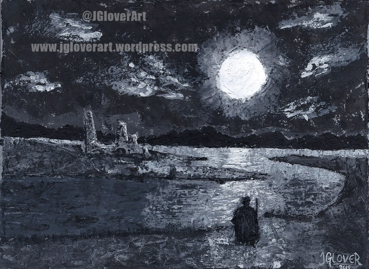 imaginative realism nocturnal moonlight moonlit landscape oil painting illustration fantasy sci fi science fiction space opera lotr tolkien