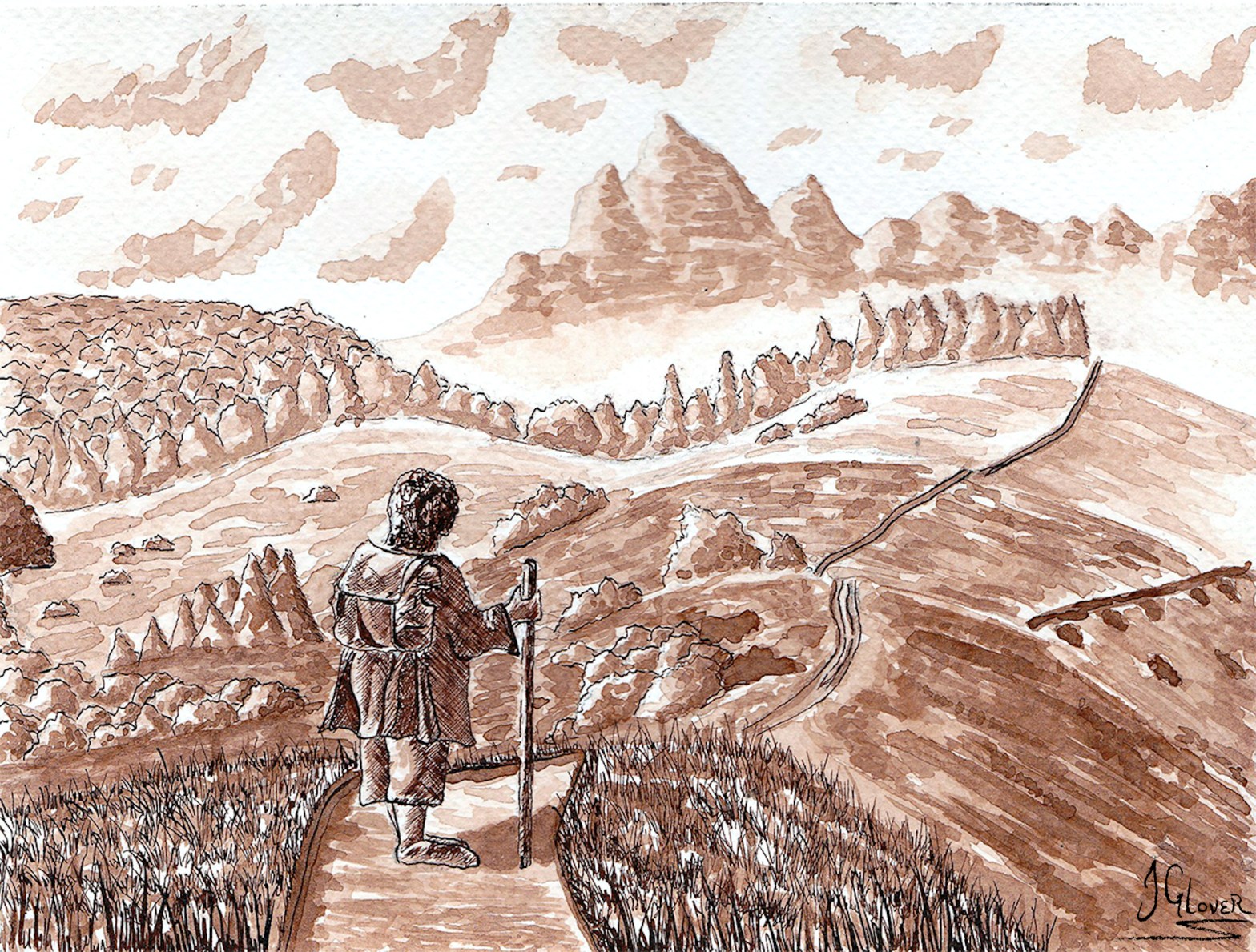 The Road Goes Ever On - Bilbo Baggins - Ink Illustration