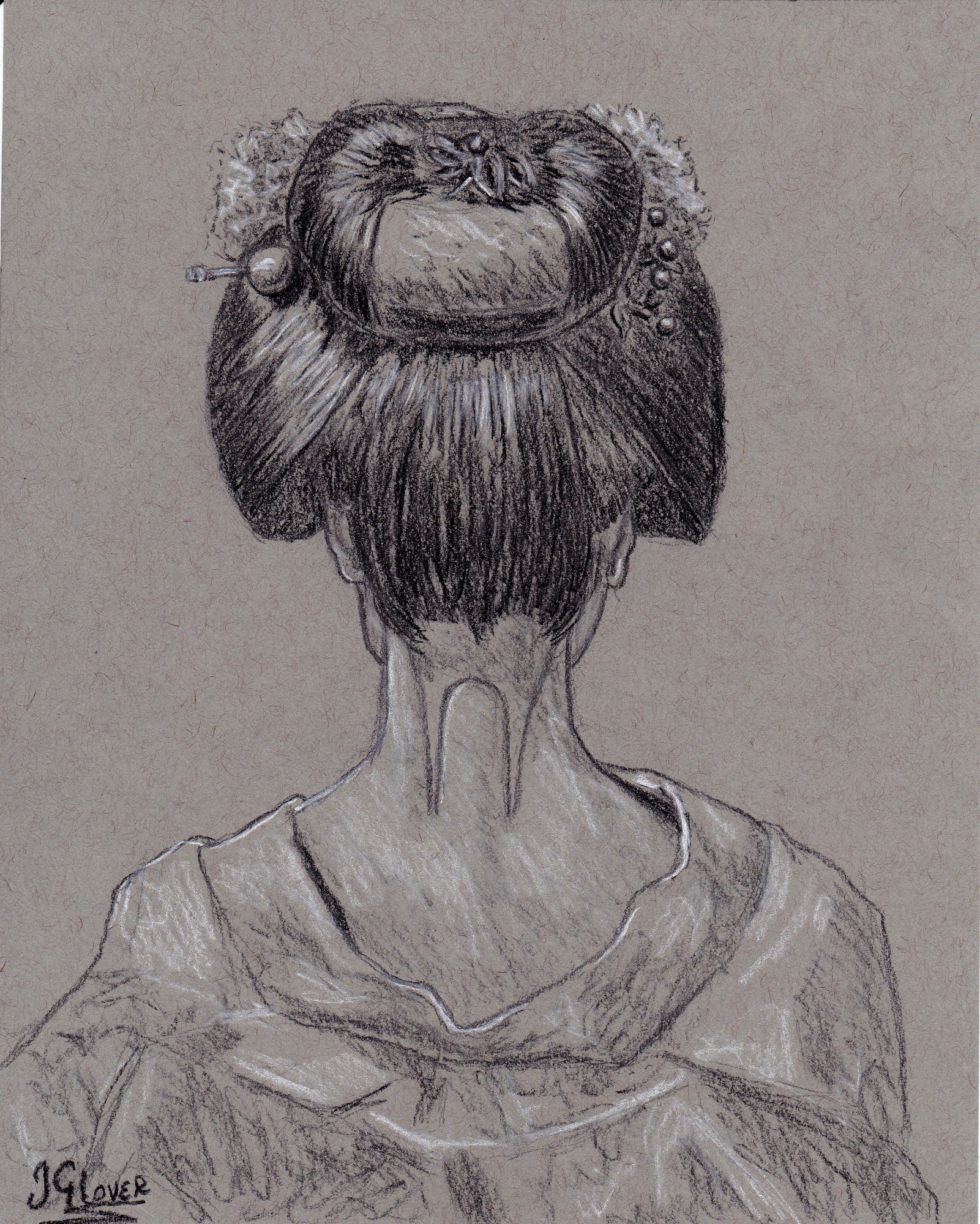 geisha - girl - portrait - charcoal drawing - art - fine art - contemporary - art - illustration - figure - japanese - culture