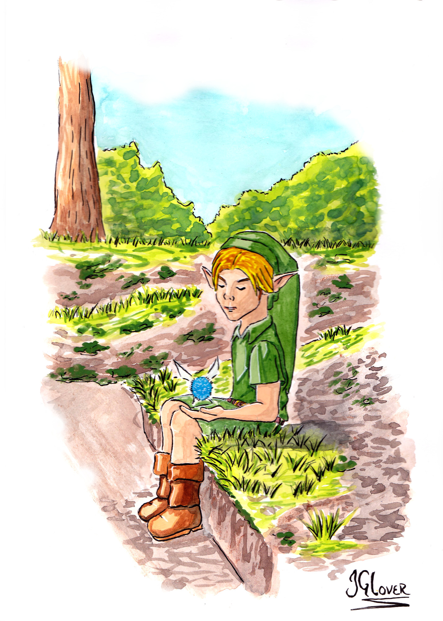 link - legend of zelda -navi - fairy - kokiri - drawing - illustration - retro - games