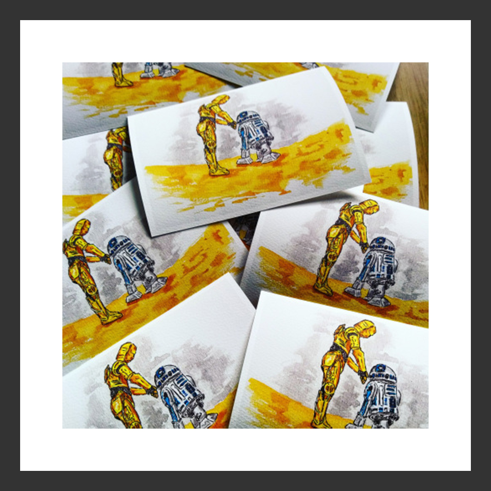 C-3PO - C3PO - R2D2 - Tatooine - Ink - Watercolor - Watercolour - Fine Art - Star Wars - Print - Prints - Selection - UK