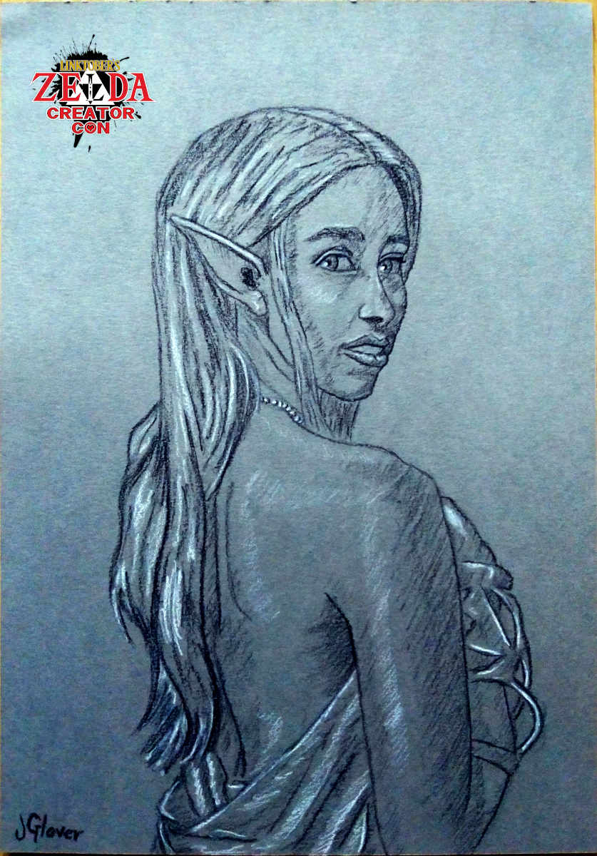 Charcoal portrait drawing of Princess Zelda Legend of Zelda Art Illustration
