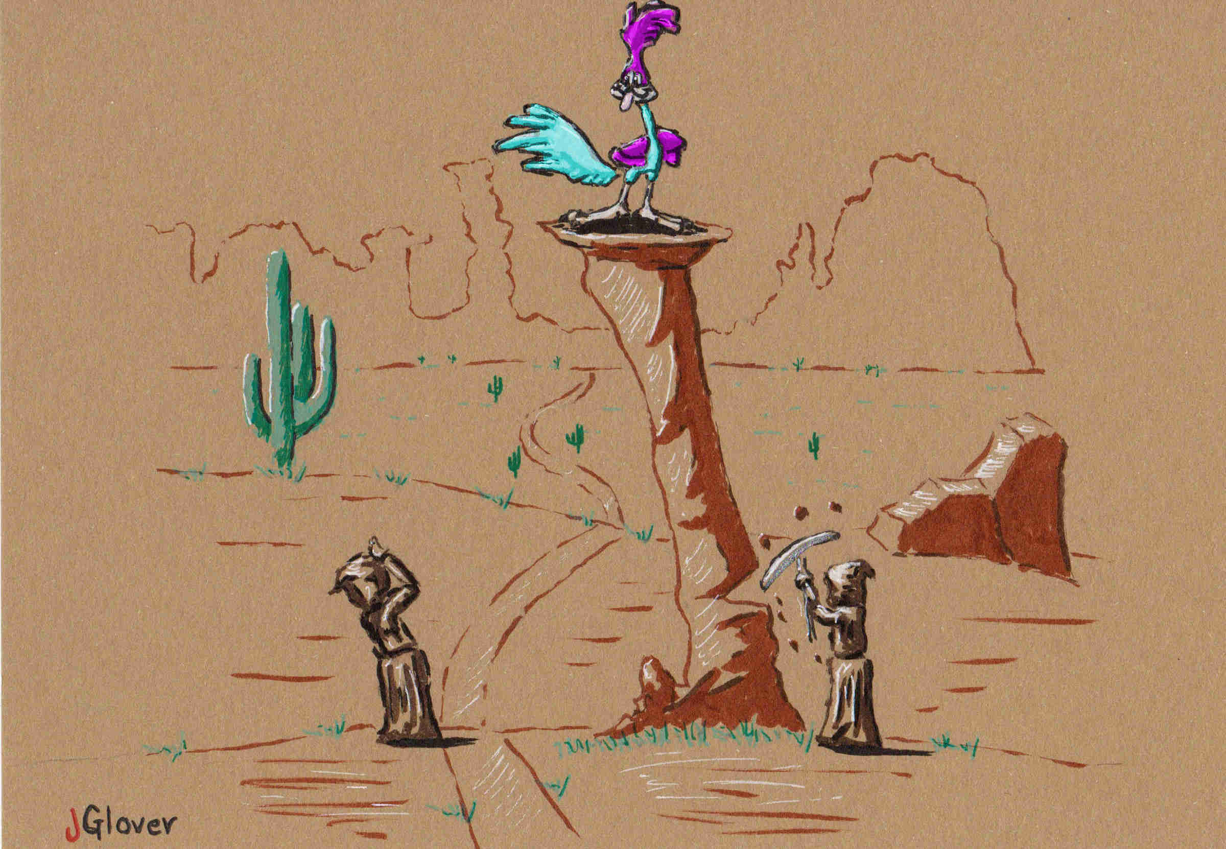 Jawas Meet RoadRunner - Ink Drawing - Star Wars Art - Illustration - Meep Meep