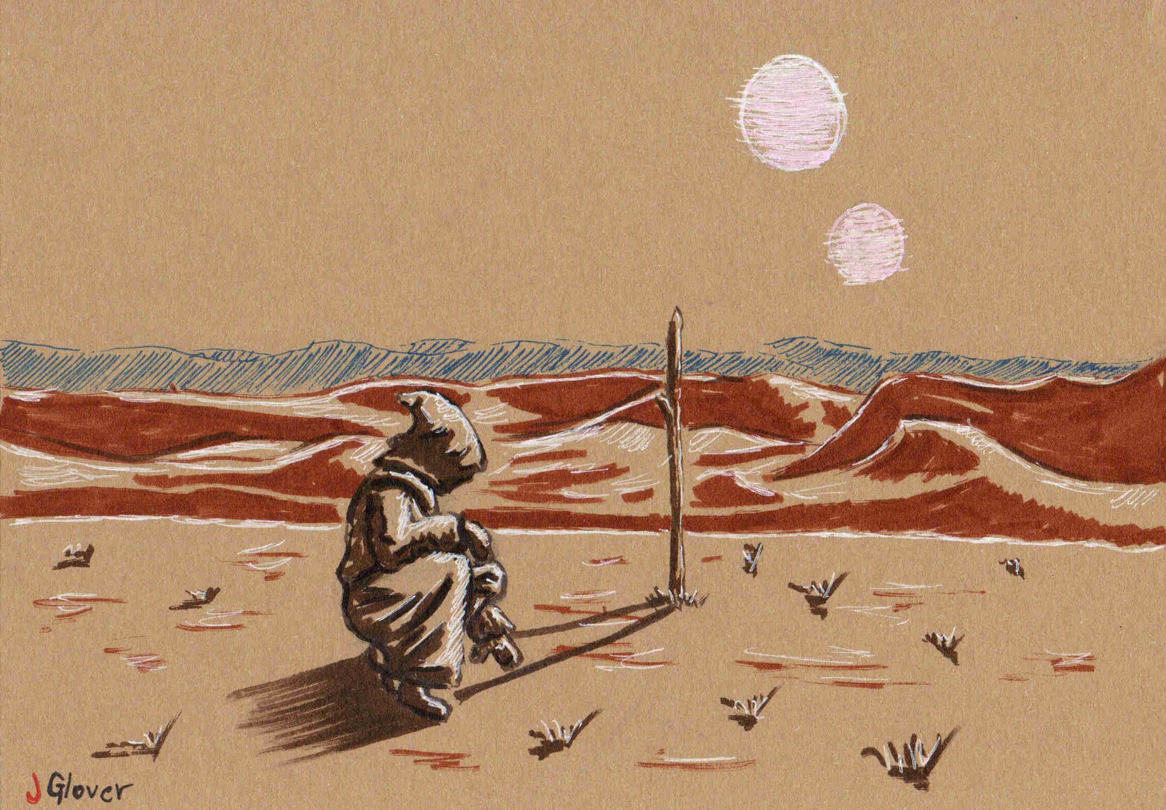 Jawa Survival Skills - Sun Compass - Ink Drawing - Star Wars Art - Illustration - Desert Survival