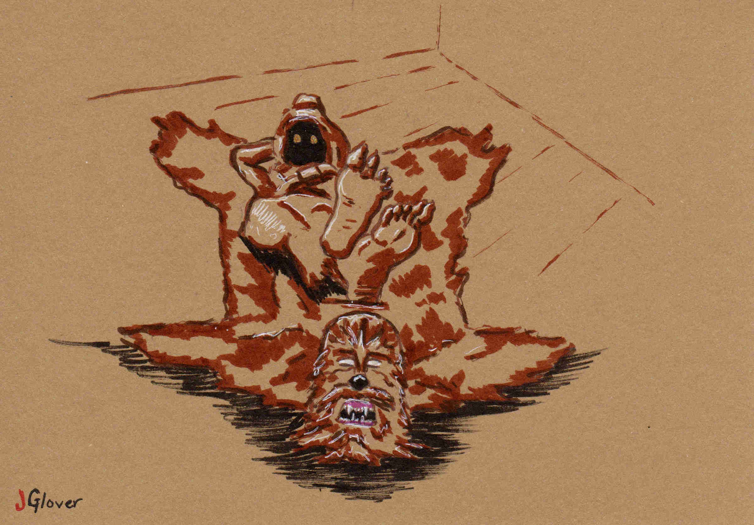 Jawa with a Wookie - Ink Drawing - Star Wars Art - Illustration -