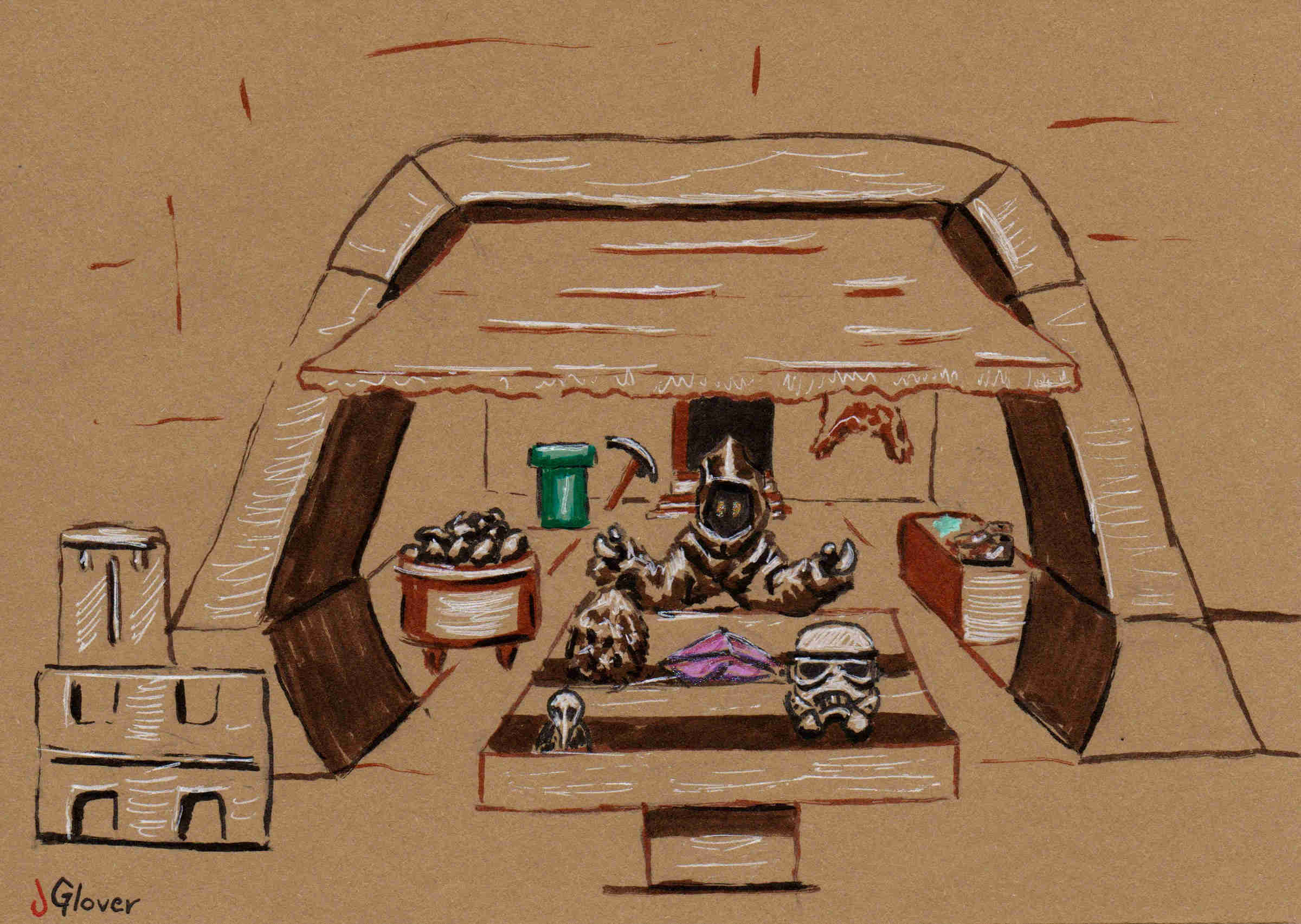 Jawa Shop - Storefront - Store - Ink Drawing - Star Wars Art - Illustration -