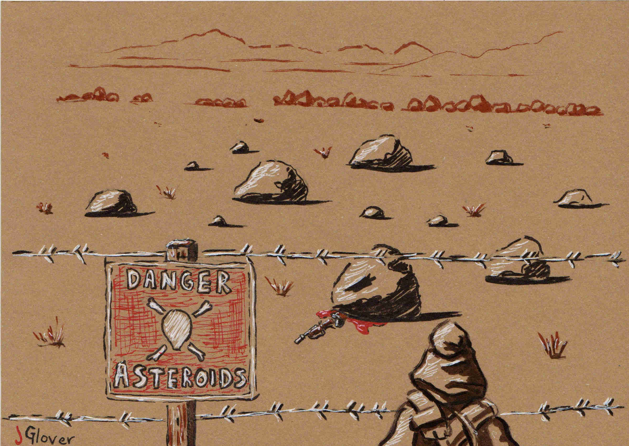 Jawa asteroid field - mine field - Ink Drawing - Star Wars Art - Illustration -