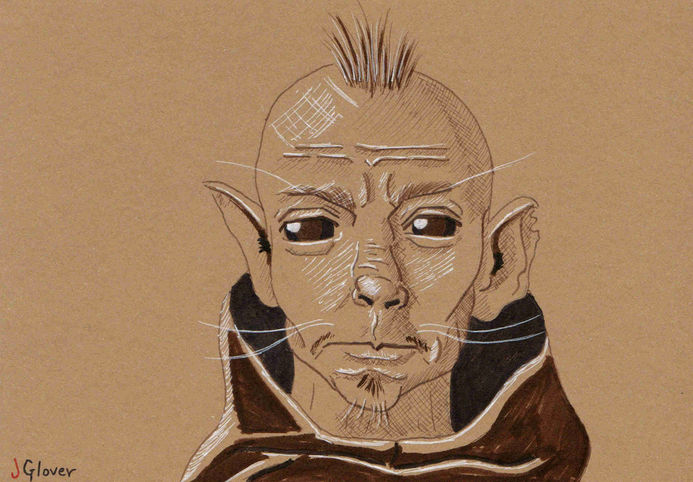 Jawa without a hood - Jawa's face - Ink Drawing - Star Wars Art - Illustration - under the hood