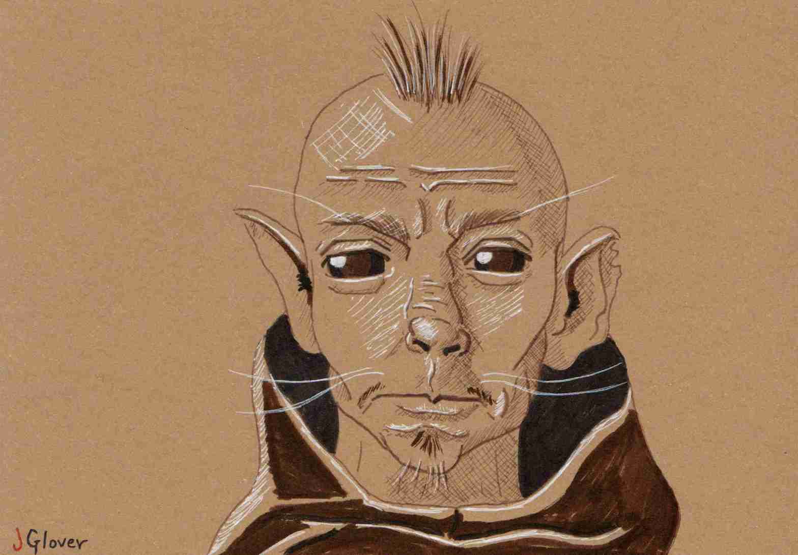 Jawa without a hood - Jawa's face - Ink Drawing - Star Wars Art - Illustration - under the hood