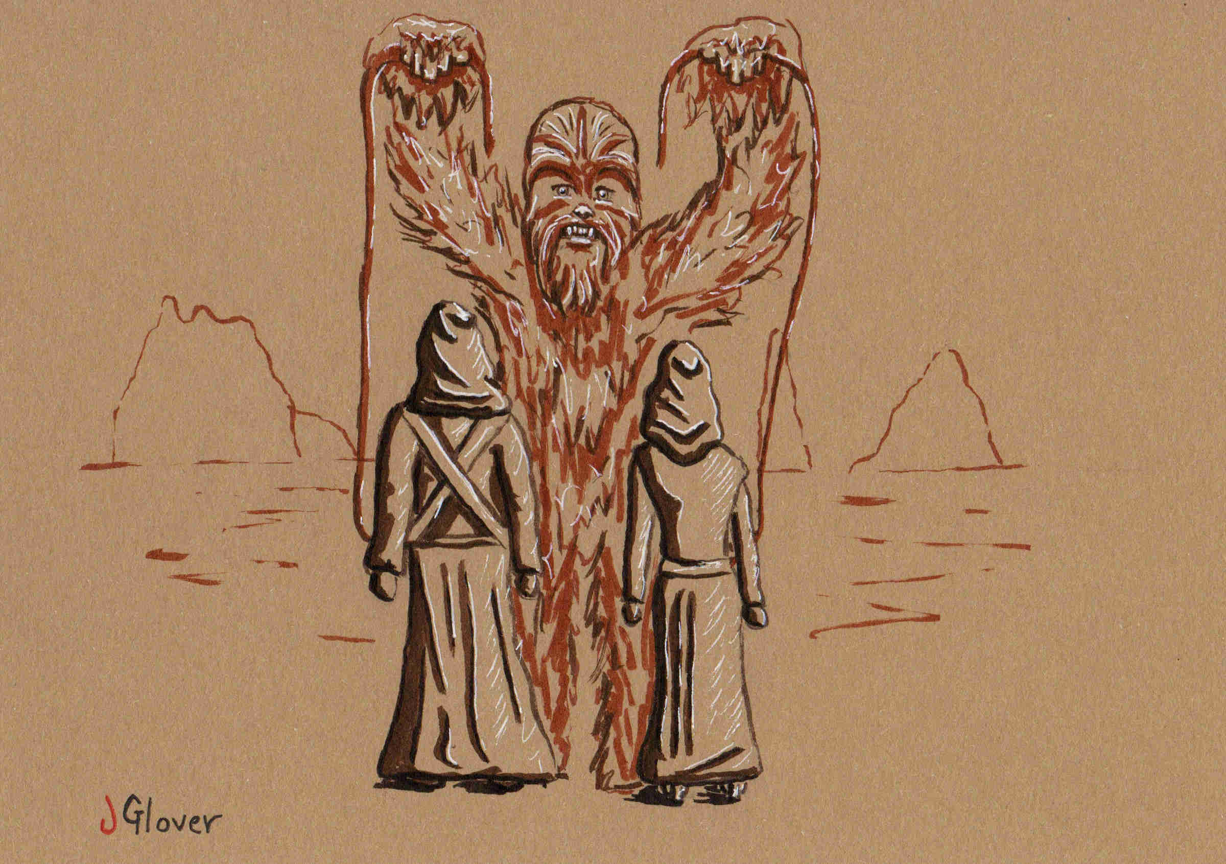 Jawa Wedding Ink Drawing - Star Wars Art - Illustration - Wookie - Chewbacca