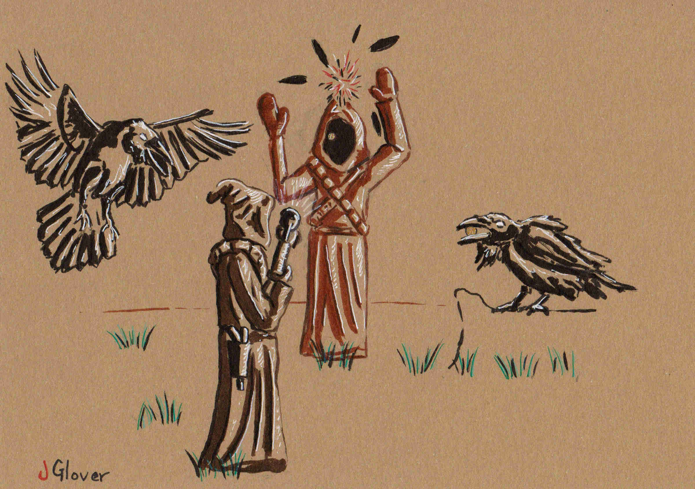 Jawas Ravens Ink Drawing - Star Wars Art - Illustration -