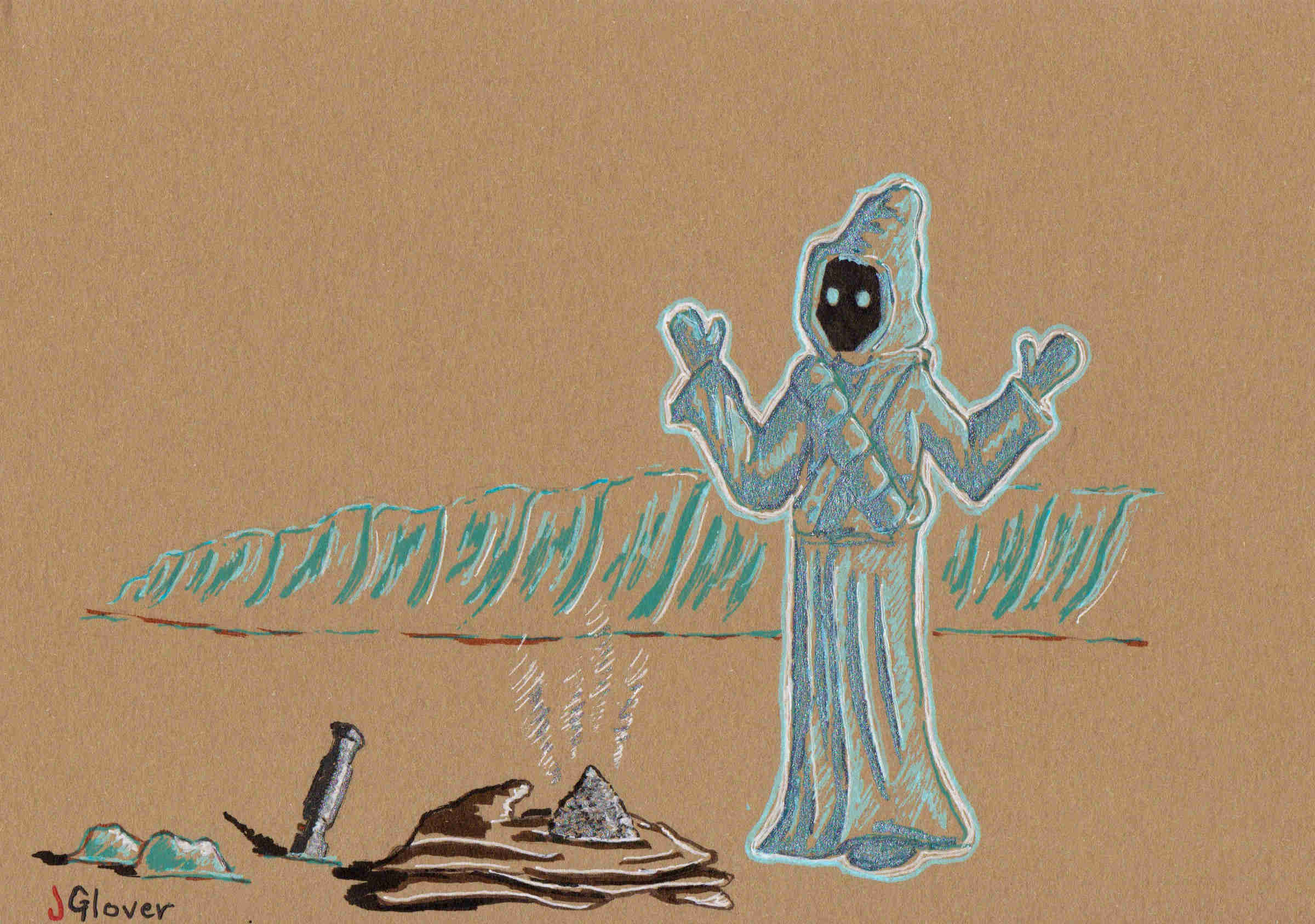 Jawa Jedi Master - Ink Drawing - Star Wars Art - Illustration - Force Ghost