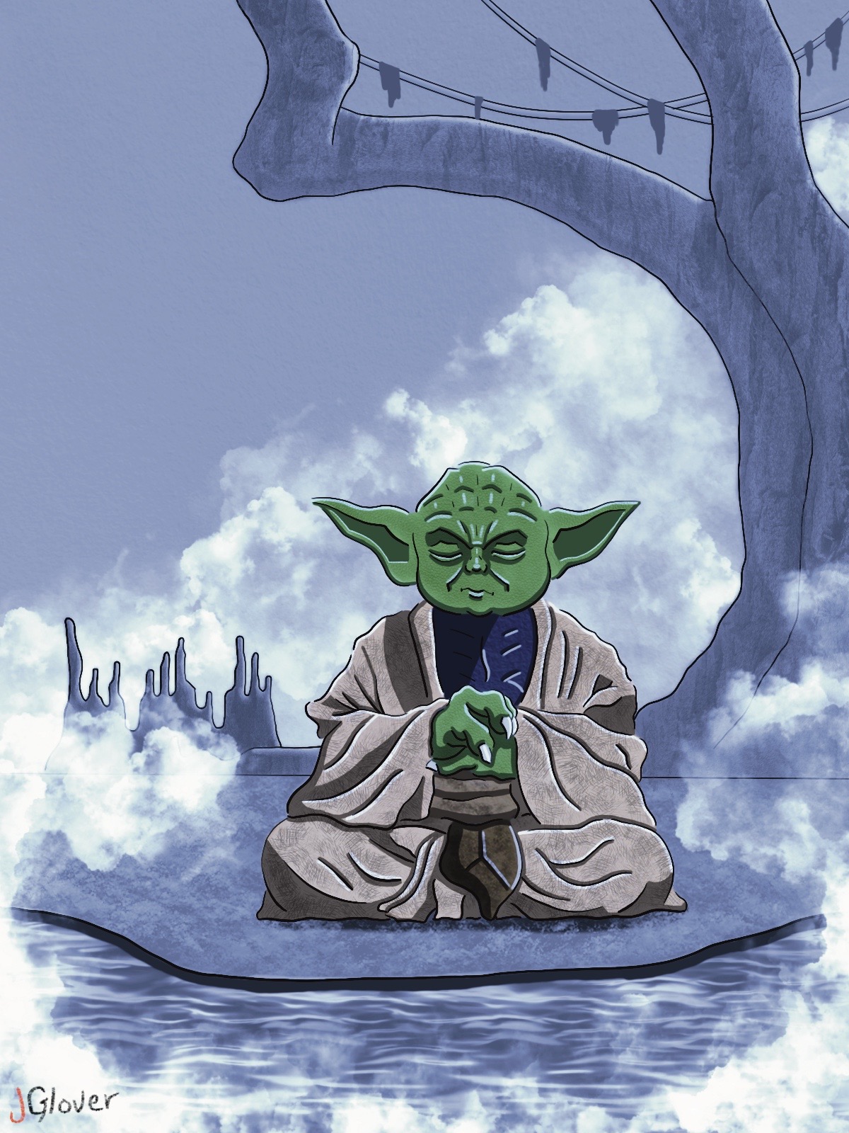 Jedi Master Yoda Meditating - Digital Art