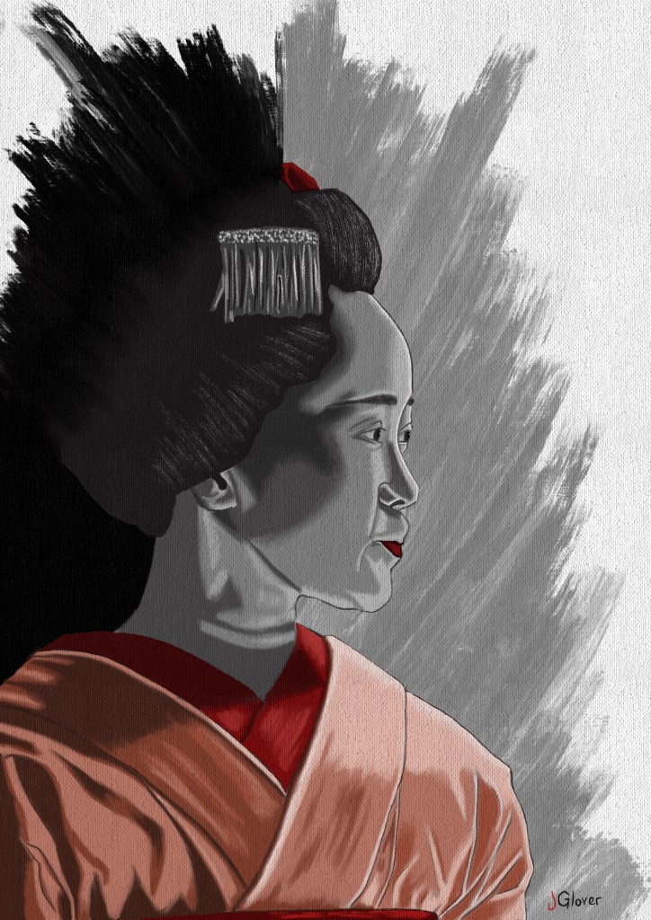 Geisha Side View Portrait - Japanese Geisha Art Print - Fine Art